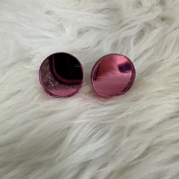 Pink Mirror Circle Stud Earrings Handmade  8717 - Picture 1 of 3